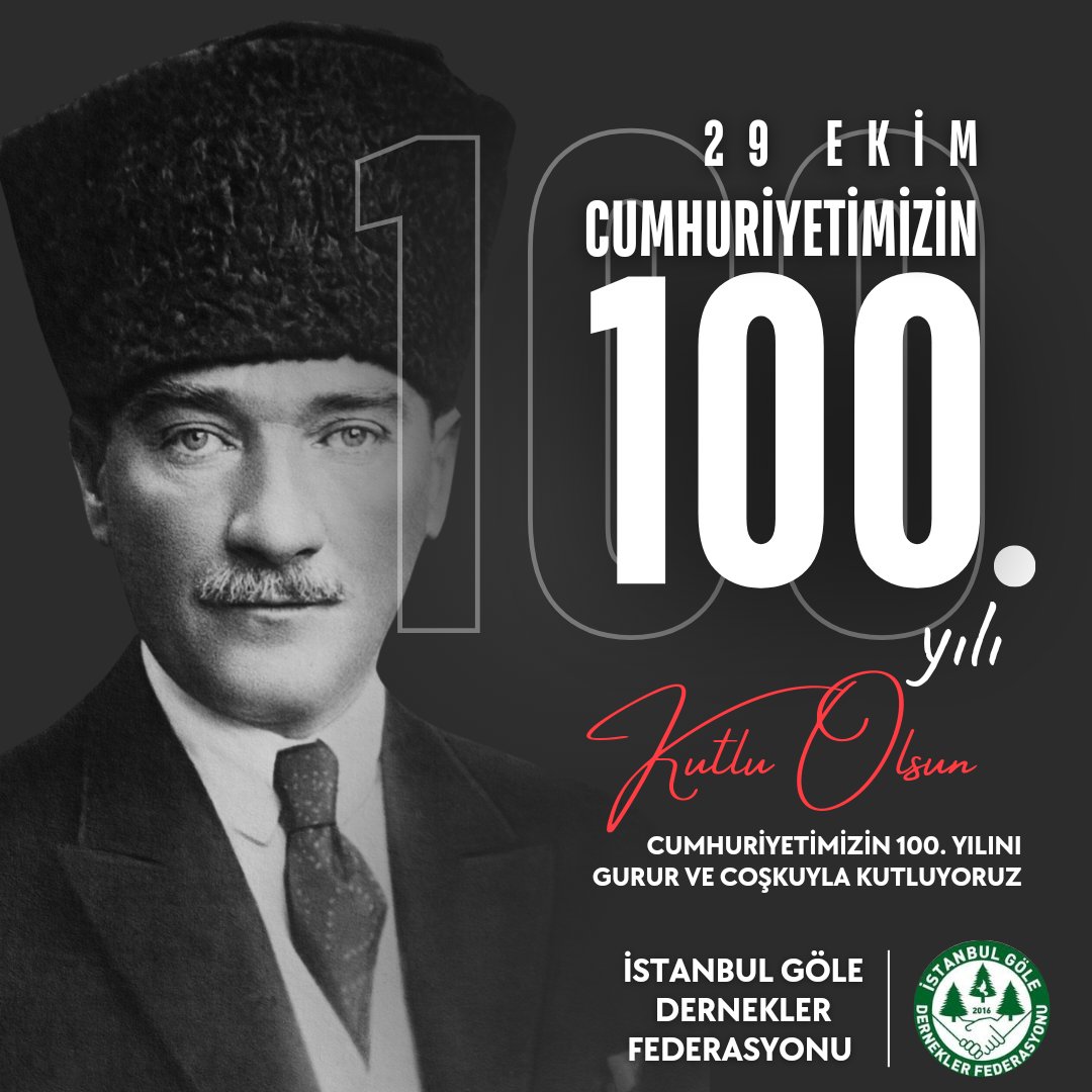 Özgürlük ve bağımsızlığımızın güvencesi olan Cumhuriyetimizin 100. yılını kutluyor, Türkiye Cumhuriyeti'nin kurucusu Gazi Mustafa Kemal Atatürk'ü, silah arkadaşlarını, kahraman gazilerimizi, aziz şehitlerimizi rahmet ve minnetle anıyoruz. 
YAŞASIN CUMHURİYET 🇹🇷