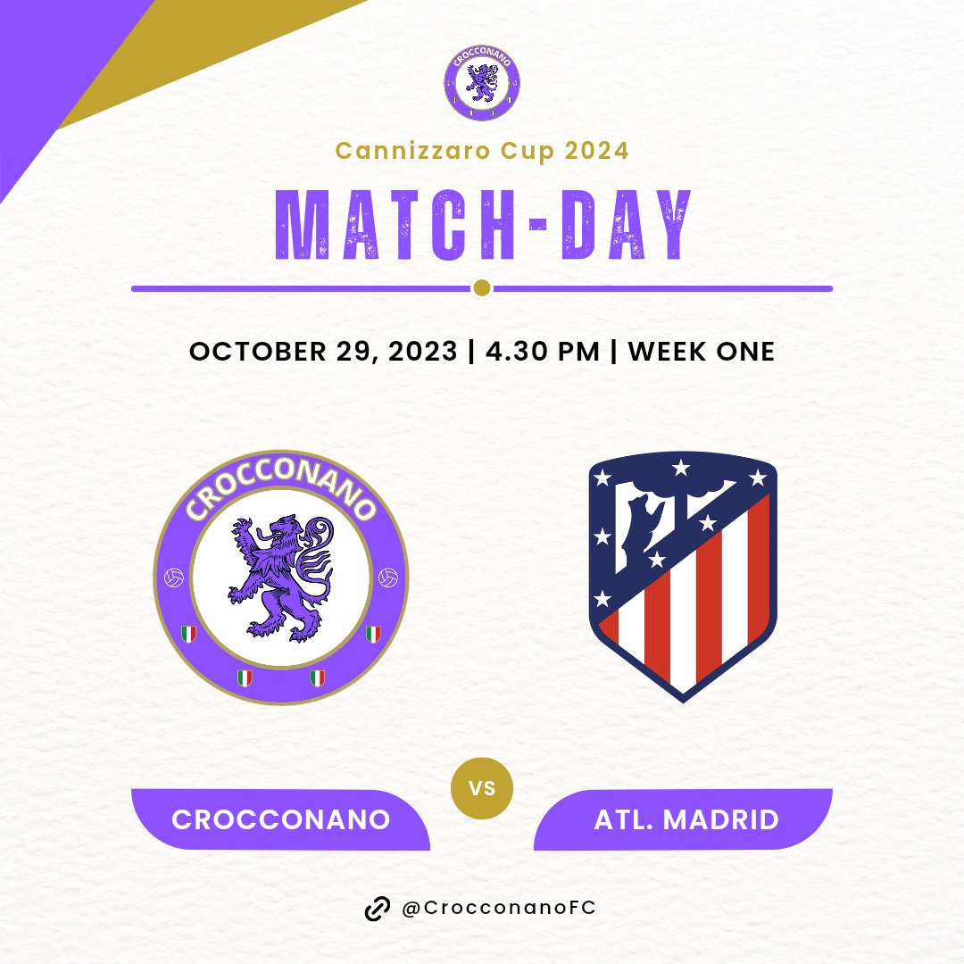 CrocconanoFC's tweet photo. 🟣 M A T C H D A Y 🟣

🆚️ Atlético Madrid
🏆 Cannizzaro Cup
🏟 Ferratella Sporting Club
🕓 4.30pm CET
📺 CroccoTV https://t.co/7UeNZqumLz
