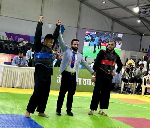 This is the BIG ONE ! GOLD MEDAL for NAGALAND !! So so happy and satisfying !! 

Congrats Mr. Kitenlo K. Thono. You have brought joy and made Nagaland proud. 

Gold in the 90-95 Kg Tanding Fight Category in Pencak Silat at the National Games in Goa.
