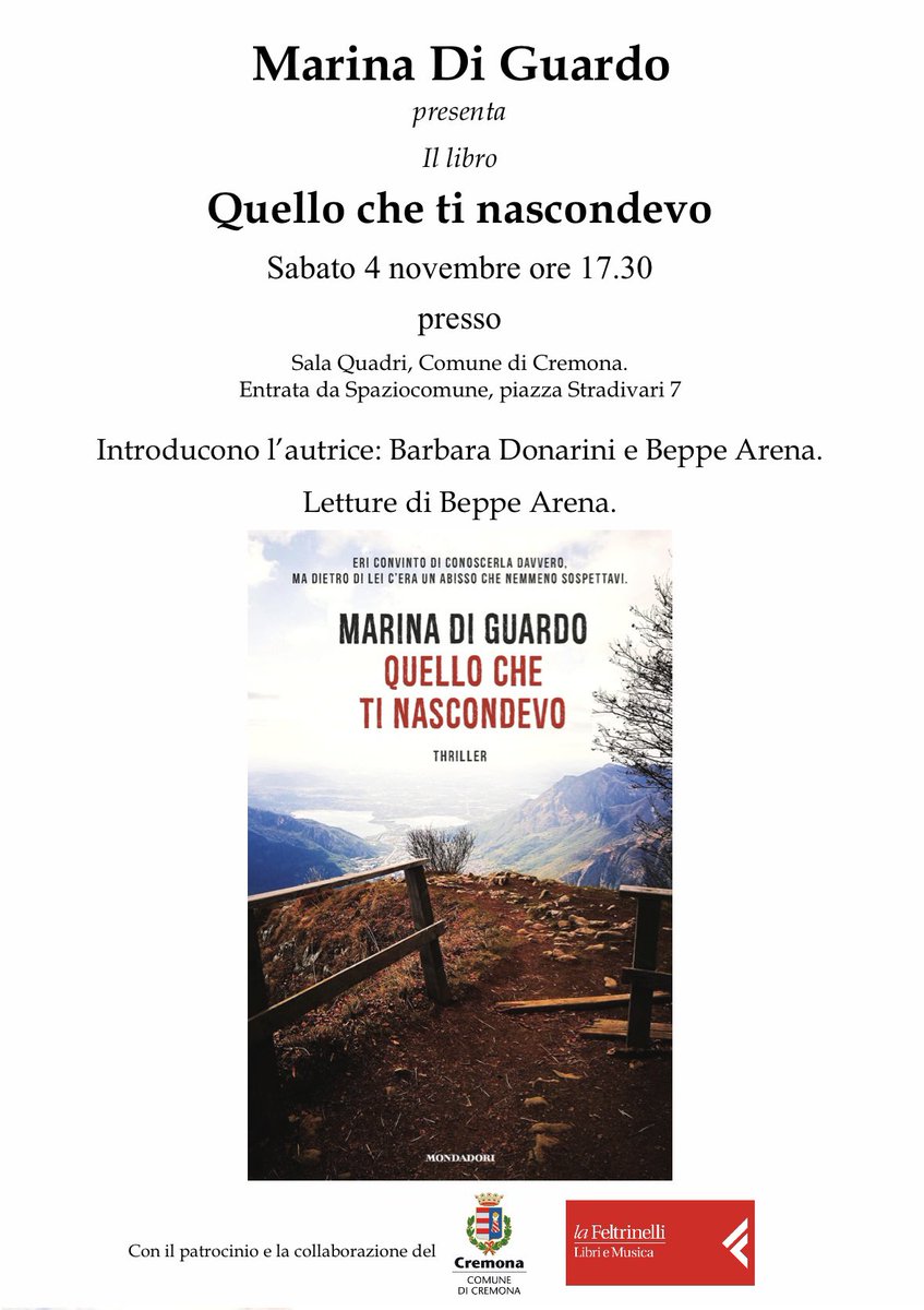 Amici, vi aspetto sabato 4 novembre alle 17.30 a Cremona. Non mancate!♥️