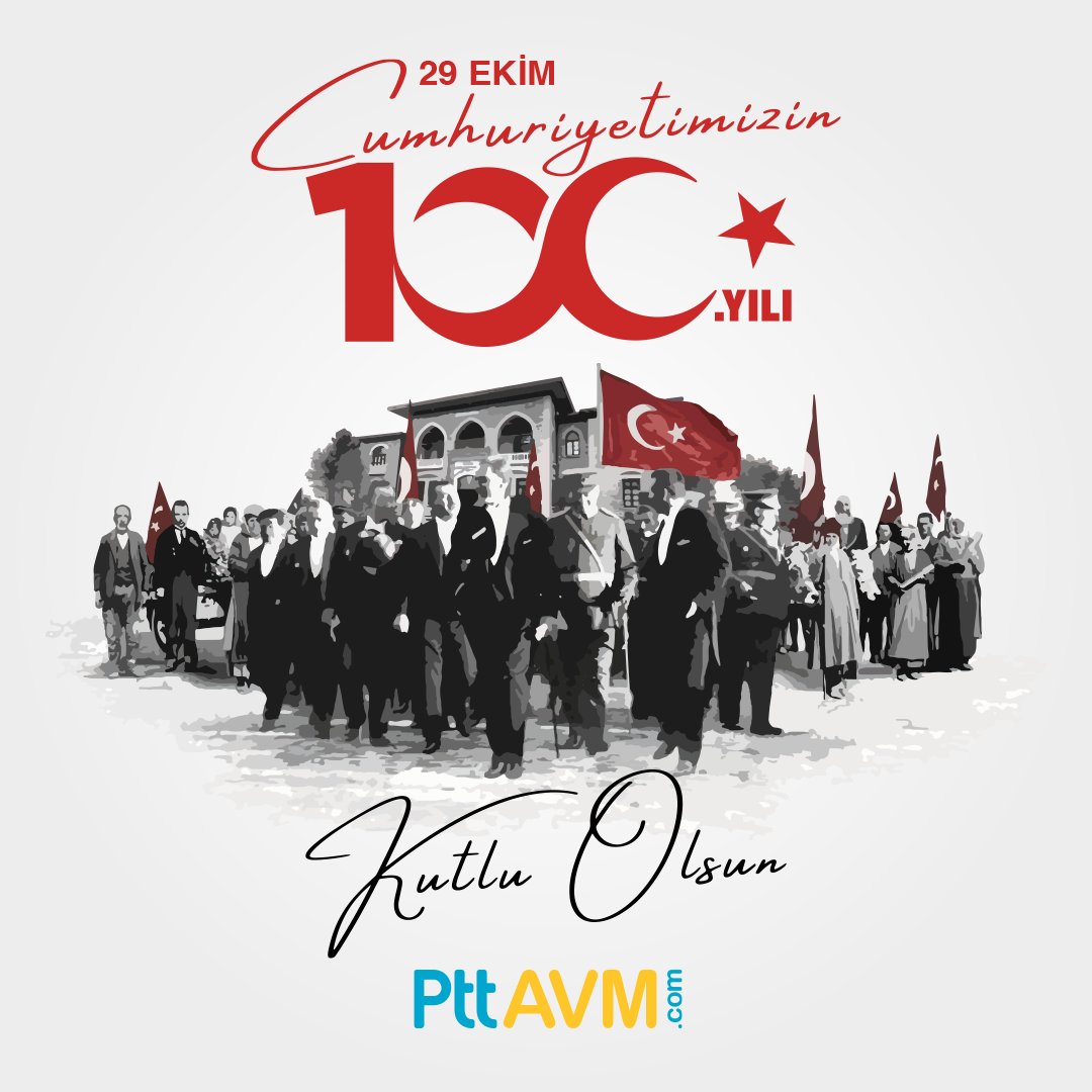 Gazi Mustafa Kemal Atatürk ile silah arkadaşları başta olmak üzere bütün şehit ve gazilerimizi şükran, saygı ve rahmetle anıyoruz. 100 yıldır ışıldayan ve milletimizin geleceğini aydınlatan Cumhuriyetimizin yeni yaşı kutlu olsun! #pttavm #100yaşında #29Ekim #CumhuriyetBayram