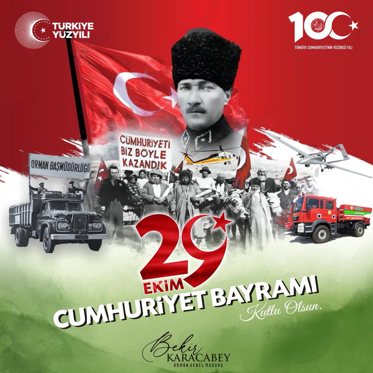 BekirKARACABEY_'s tweet photo. Cumhuriyetimiz 100 Yaşında 🇹🇷 

Derindeki köklerimize tutunup engin ufuklara, mavi göklere, yeşil yarınlara emin adımlarla yürümeye devam edeceğiz. Yeşilinle, mavinle, her bir rengin ve değerinle çok yaşa Türkiye Cumhuriyeti!

29 Ekim Cumhuriyet Bayramımız Kutlu Olsun 🇹🇷 https://t.co/v4wjkoJN00