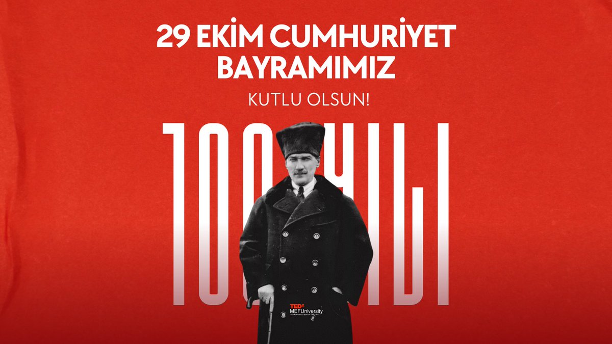 Mustafa Kemal Atatürk önderliğinde kurulan Türkiye Cumhuriyetimizin 100. yılını onur, gurur ve coşkuyla karşılıyoruz. 29 Ekim Cumhuriyet Bayramımız kutlu olsun! 🇹🇷🤍