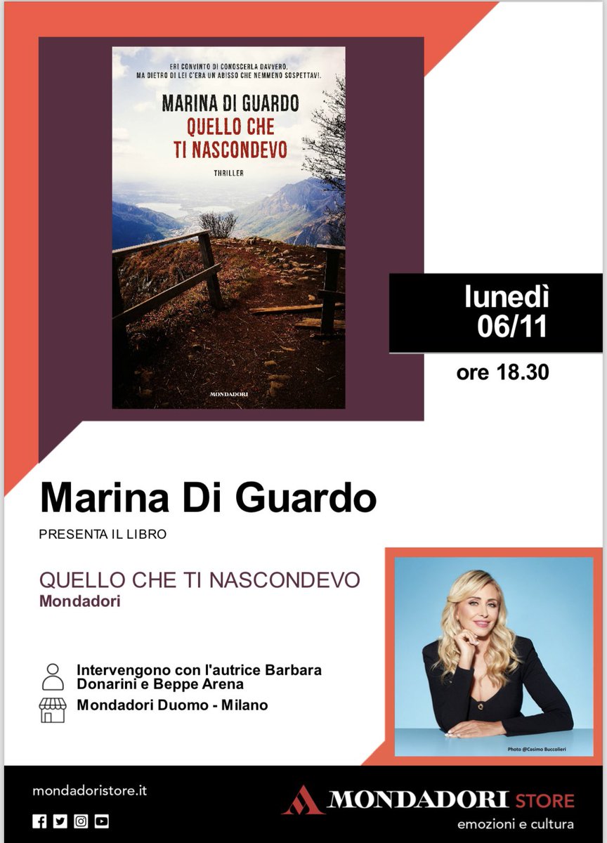 …e vi aspetto anche a Milano lunedì 6 novembre alle 18.30 alla Mondadori di piazza Duomo!♥️
<a href="/Mondadori/">Mondadori</a> 
<a href="/MondadoriStore/">Mondadori Store</a>