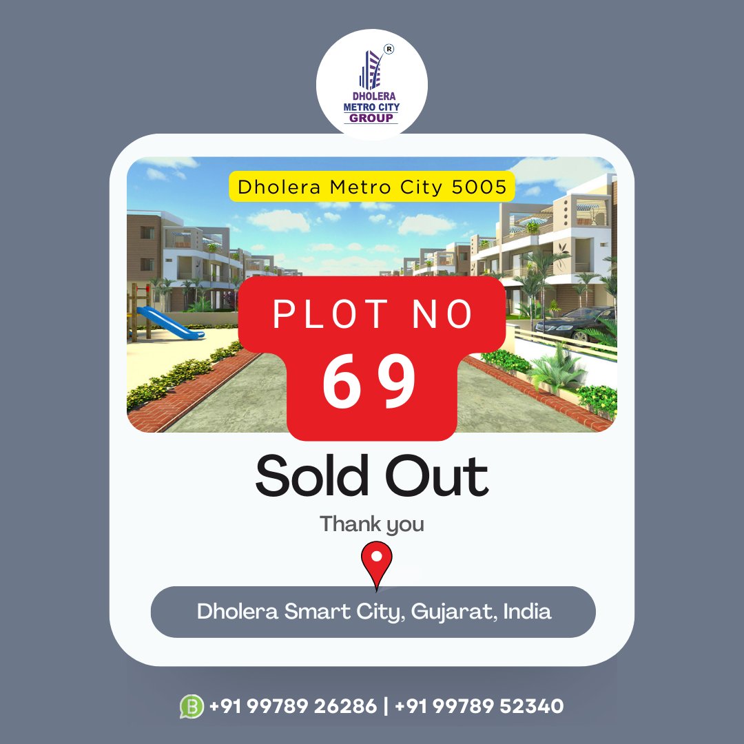 #soldout Secure Your Plot of Paradise! 🌟 Embrace a Bright Future with a Booked Plot. Your Dreams, Our Dedication. 
Official website: 🌐 dholerametrocity.com
Call/WhatsApp on 99789 26286

#DholeraSIR
#dholeraplots
#DholeraGreenFieldSmartCity
#dholerametrocity
#DholeraSmartCity