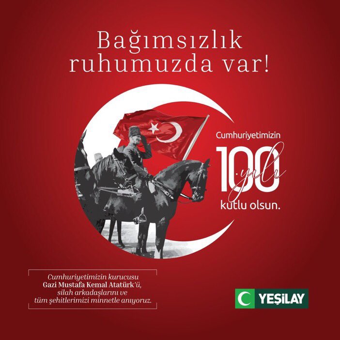 Cumhuriyetimizin 100. yılı kutlu olsun. 🇹🇷 #BağımsızlıkRuhumuzdaVar <a href="/1920yesilay/">Yeşilay</a>