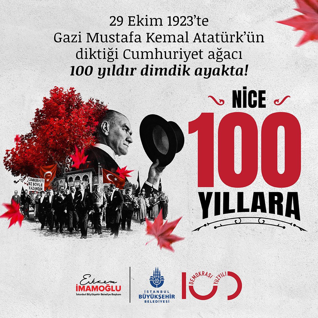 29 Ekim 1923’te Gazi Mustafa Kemal Atatürk’ün diktiği Cumhuriyet ağacı 100 yıldır dimdik ayakta! 

29 Ekim Cumhuriyet Bayramımız kutlu olsun, nice 100 yıllara!