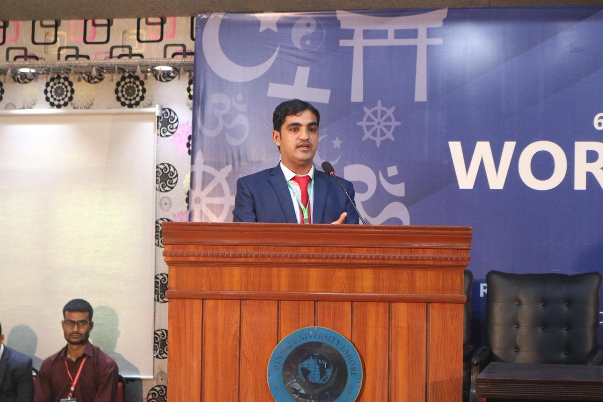 OfficialMUL's tweet photo. Dr. Naeem Anwar Nomani, who holds the position of Associate Professor at Government College University in Lahore, assumed the role of moderator during the fourth parallel session. This session focused on the topic of " Religion, Society, and Peace, مذہب معاشرہ اور امن" and took place at Syed Tahir Ala-ud-Din Qadri Hall as part of the 6th International Conference on World Religions, hosted by Minhaj University Lahore.
