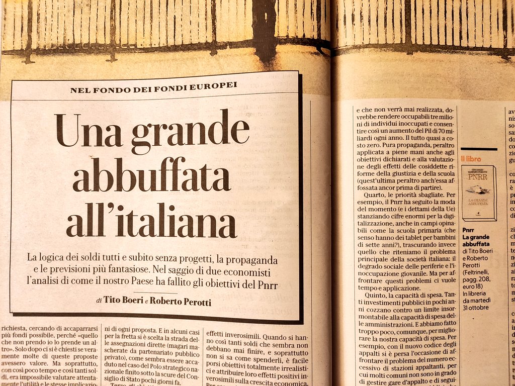feltrinellied's tweet photo. "Una grande abbuffata all'italiana". Su @repubblica si parla di #PNRRLaGrandeAbbuffata di @Tboeri e #RobertoPerotti https://t.co/dKaQBWHTP6
