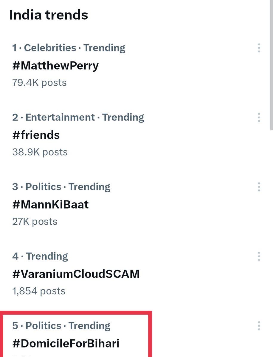BEdEktaManch's tweet photo. Bring it on first position.👍

Trending at 5th all over India with all 40k +tweets..
#DomicileForBihari
#DomicileForBihari 

@yadavtejashwi @NitishKumar 
@jitanrmanjhi @iChiragPaswan 
@BJP4Bihar @pappuyadavjapl 
@UpendraKushRLJD @RajnishJhakumar @Jduonline 
@AshokChoudhaary https://t.co/AxeCRS7xwu