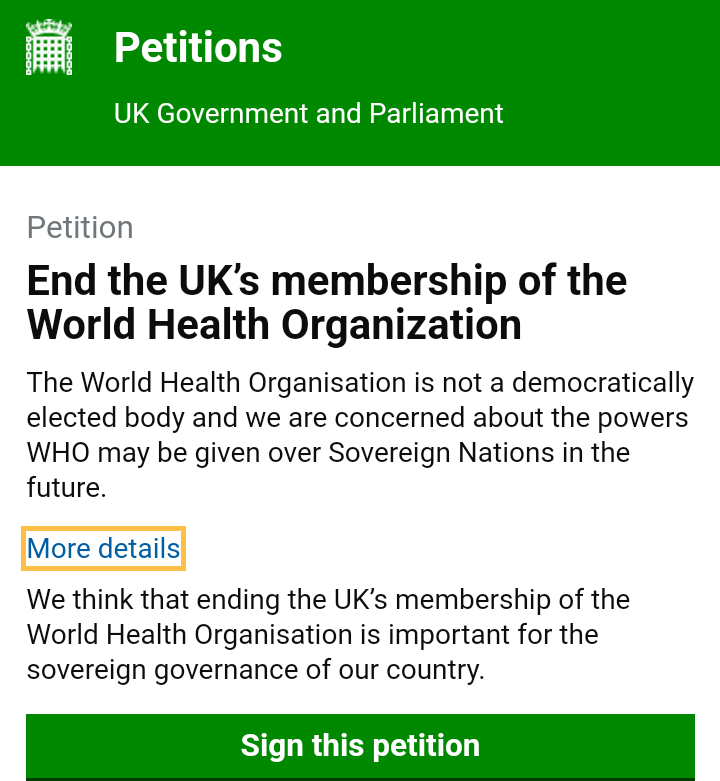 The UK Government intends to accept the World Health Organisation’s amendments to the international health regulations and the post-pandemic agreement, without Parliamentary debate or public consultation. The UK Government has already signed up to the WHO pandemic preparedness