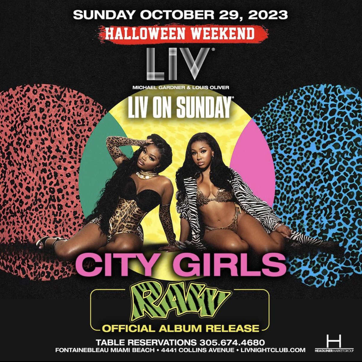 Sunday, October 29th! #HalloweenWeekend x #LIVOnSunday 🐅 @CityGirls Official ‘RAW’ Album Release Party at @LIVMiami 💅💖 Powered by @HeadlinerWorld 💜💛

#miami #party #hiphop #LiveMusic #albumrelease #headlinerworld #LIVMiami #citygirls #miaminights #miaminightlife