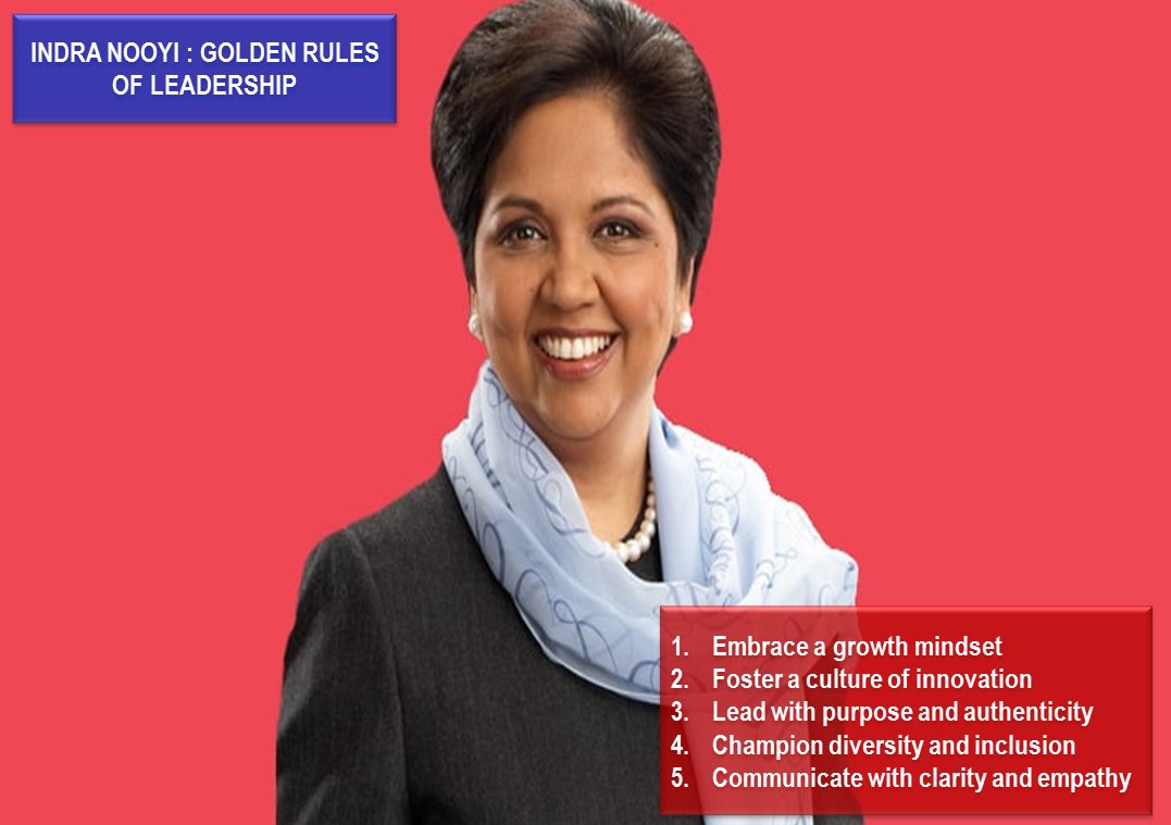 #IndraNooyi 
5 #goldenrules of #leadership
Source : #Yourstory
yourstory.com/2023/10/indra-…