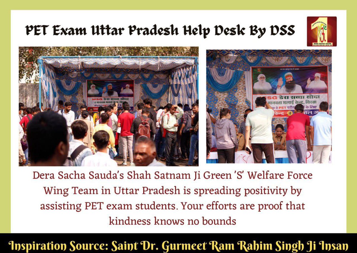 ImDiwakarJi's tweet image. #DeraSachaSauda's Helpdesk guiding many on their academic journeys! Also, hats off to our Green S Force for actively championing 159 welfare works and making the world a better place.
Dera Sacha Sauda 
Saint Gurmeet Ram Rahim Ji 

#PETHelpDesk #PetExam2023 
#HelpDeskByDSS