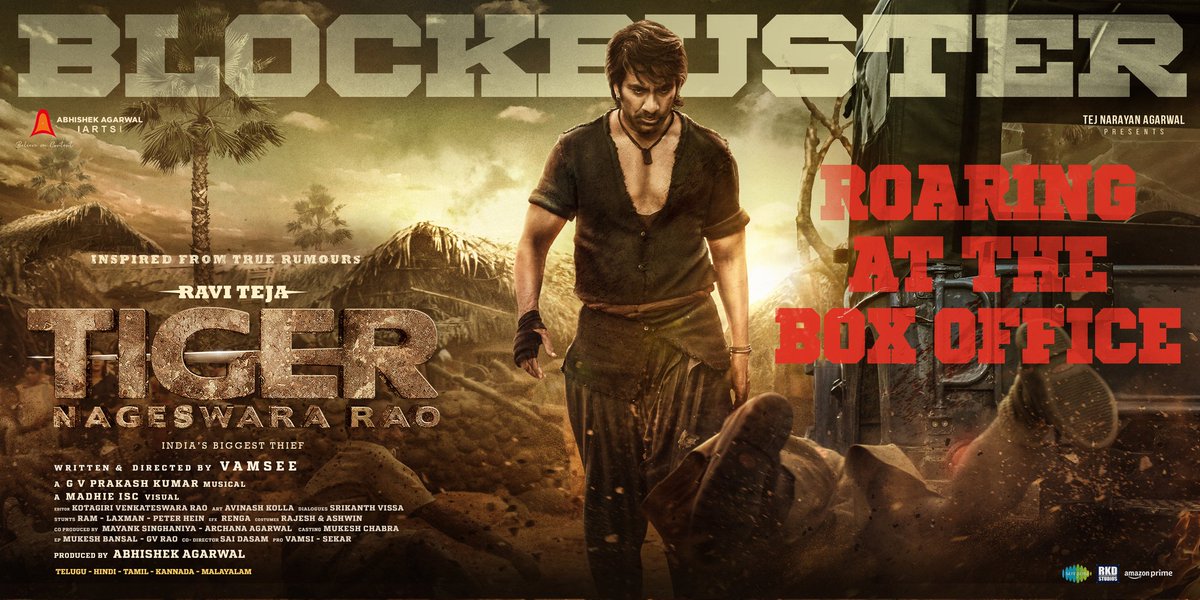 #TigerNageswaraRao is ROARING AT THE BOX OFFICE ❤️‍🔥

Blockbuster 10th day at cinemas near you 💥💥

Book your tickets now!
- linktr.ee/TNRTickets

<a href="/RaviTeja_offl/">Ravi Teja</a> <a href="/DirVamsee/">VAMSY</a> <a href="/AnupamPKher/">Anupam Kher</a> <a href="/AbhishekOfficl/">Abhishek Agarwal 🇮🇳</a> <a href="/NupurSanon/">Nupur Sanon</a> <a href="/gaya3bh/">Gayatri Bhardwaj</a> #RenuDesai <a href="/Jisshusengupta/">Jisshu U Sengupta</a> <a href="/gvprakash/">G.V.Prakash Kumar</a> <a href="/anukreethy_vas/">AnuKreethy Vas</a>