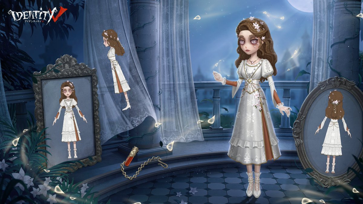 IdentityVJP's tweet photo. 真っ白な上品なレースのワンピース。
お花を散りばめた髪型は
まるで貴族のお嬢様みたいで可愛いの���

手にもった赤い容器は
一体何が入っているのかな…？

エダさんの演繹の星のSSR衣装は
11月9日にショップに登場するの！

エダさんと一緒に愛に生きようなの！

#IdentityV
#第五人格 https://t.co/F9J5AUJK40