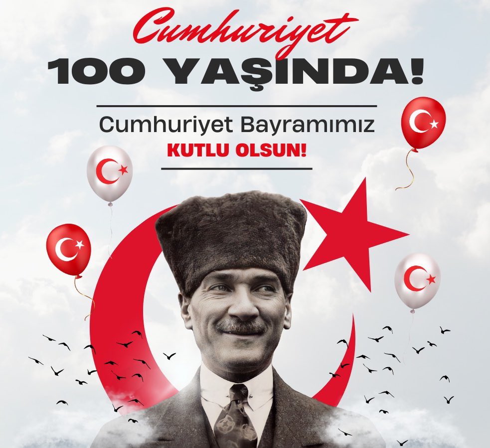 Türkiye Cumhuriyeti 100 yaşında!
Bayramımız Kutlu Olsun.
Mustafa Kemal Atatürk’e sonsuz teşekkürler…
#100YAŞINDA 
#Atatürkünİzinde100YIL