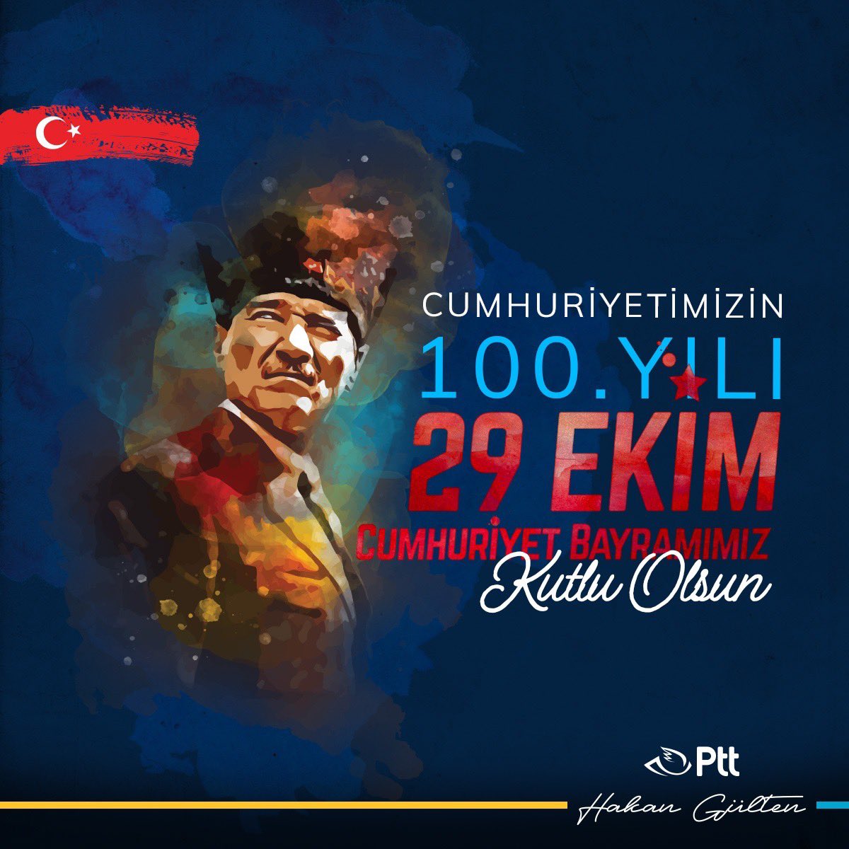 100 yıl boyunca, Türk milleti olarak birçok zorluğun üstesinden geldik, birçok başarıya imza attık ve birlikte büyüdük. PTT Ailesi olarak, hayatın #HerAnında ülkemize değer katmak için milletimize hizmet etmeyi sürdürüyor, bu topraklar için en büyük hizmeti ortaya koyan Gazi