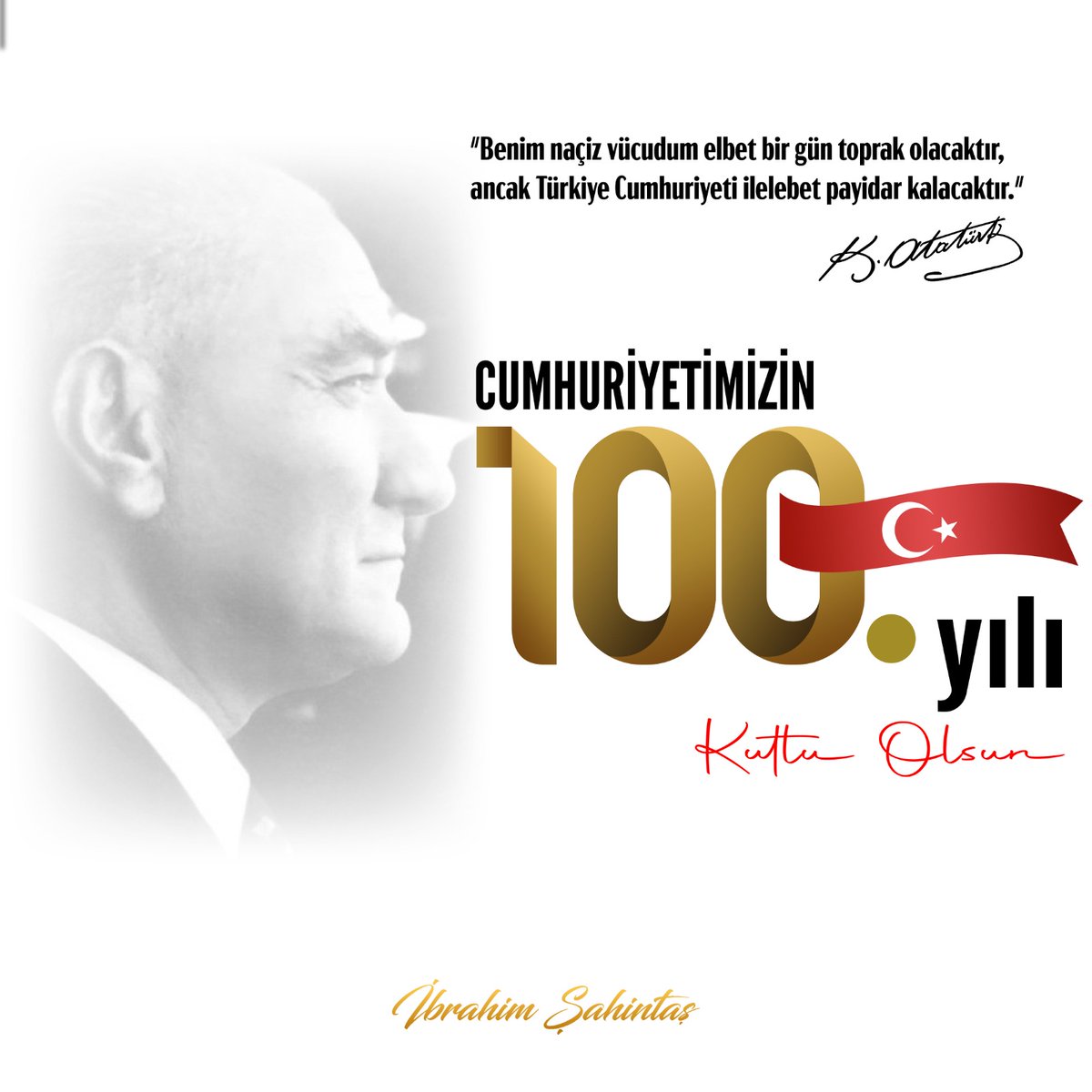 Cumhuriyetimizin 100. yılına ulaşmanın gurur ve heyecanını bizlere yaşatan başta Gazi Mustafa Kemal Atatürk başta olmak üzere tüm vatan kahramanlarını minnetle anıyorum. Bu büyük mirası koruyarak aydınlık yarınlara yürüme azmimiz hiç bitmeyecek. Cumhuriyet Bayramımız kutlu olsun.