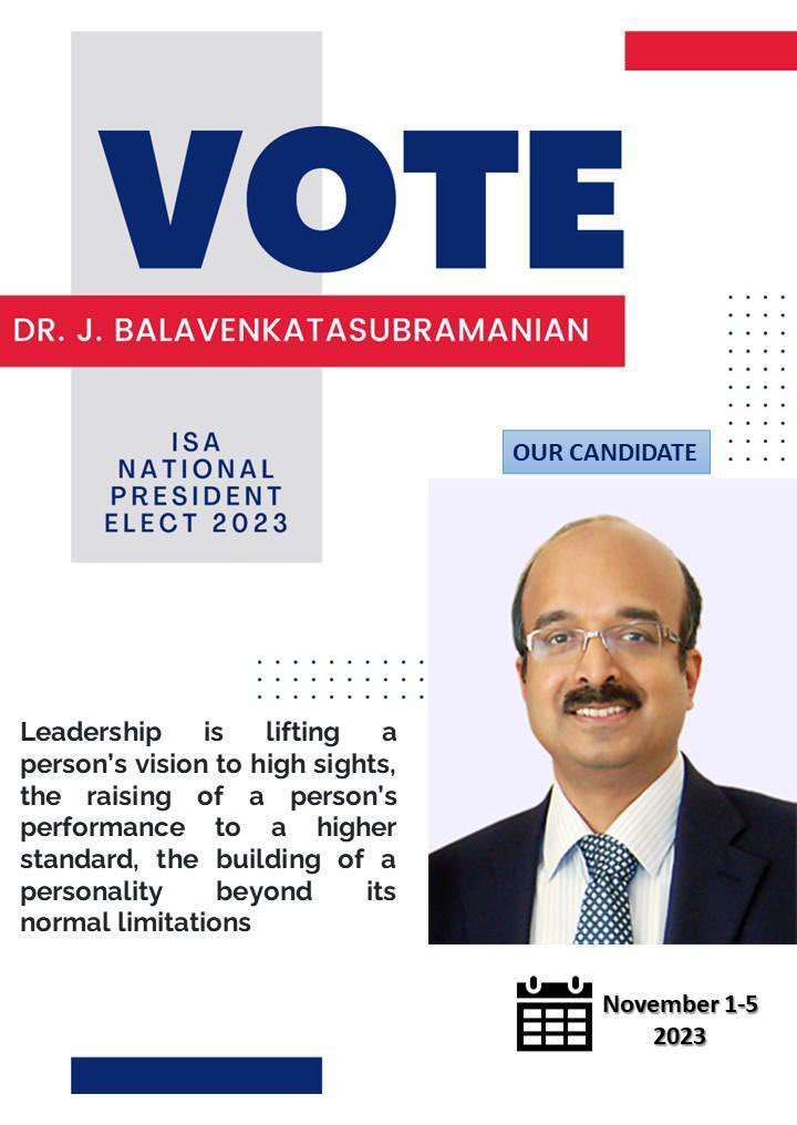 I am gearing up  for the upcoming ISA elections 🗳️ Are you ?  Here is a chance to vote for a better change .🌟🌟<a href="/BalavenkatSubr1/">Balavenkat Subramanian</a> <a href="/DrTuhinM/">Tuhin</a> <a href="/KartikBSonawane/">Dr.Kartik Sonawane</a> <a href="/bsenthilmd/">Senthil Kumar</a> <a href="/shruti_shrey/">Dr Shruti Shrey</a> <a href="/vedhika_shanker/">Vedhika shanker</a> <a href="/DrPavithra94/">Pavithra Palaniappan</a> <a href="/ManshadShowkat1/">Manshad Showkath</a> <a href="/tsmurali/">Murali Thondebhavi</a> <a href="/amitdikshit17/">amit dikshit</a> <a href="/thevinitakeshri/">Vinita Keshri</a>
