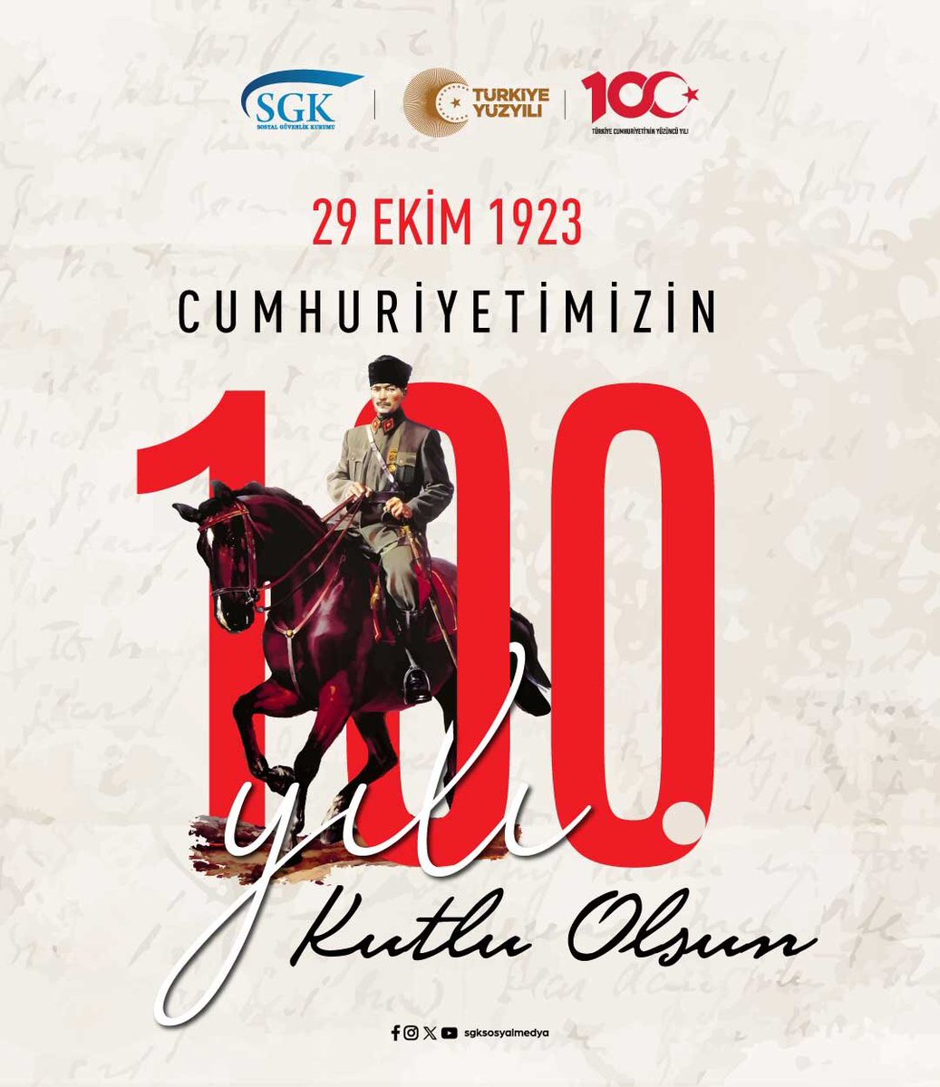 İstiklal mücadelemizin önderi, Cumhuriyetimizin kurucusu Gazi Mustafa Kemal Atatürk ile silah arkadaşları başta olmak üzere bütün şehit ve gazilerimizi rahmet, minnet ve saygıyla anıyoruz.

Cumhuriyetimizin 100. yılı kutlu olsun. 🇹🇷

#CumhuriyetBayramı
#TürkiyeYüzyılı