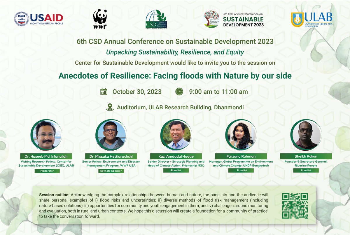 skrokon's tweet photo. As #flood risks mostly approach along #rivers, looking solemnly forward to join the workshop on 'Anecdotes of Resilience: Facing Floods with Nature by Our Side' as a panelist. 30 October 2023, ULAB, Dhaka, #Bangladesh.
#SheikhRokon #RiverinePeople #RiverErosion #csdconference https://t.co/IsrdQFrTev