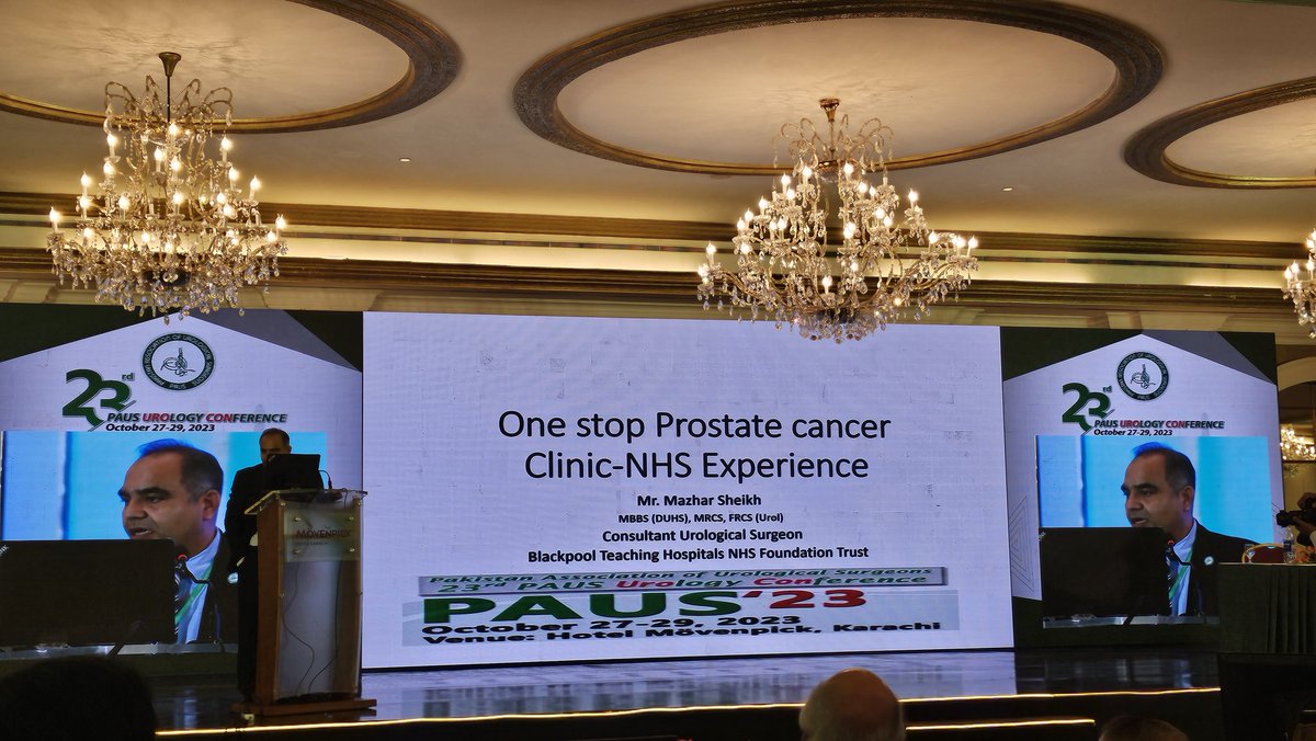 Mehwash_Nadeem's tweet photo. @MazharSheikh14 delivering a fantastic talk on delivering one stop Prostate cancer clinic #PAUS2023 #urocon Karachi https://t.co/y6q8SpeAUa