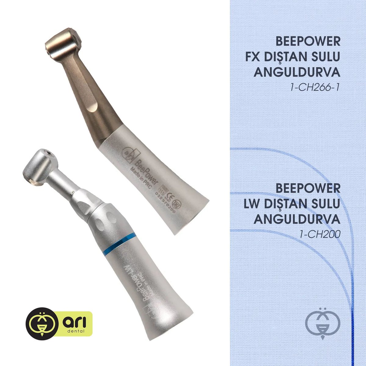 BeePower FX Dıştan Sulu Anguldurva ve BeePower LW Dıştan Sulu Anguldurva 
Stok Kodu: 1-CH266-1 / 1-CH200

Ürün siparişi vermek için dentalmarketim.com adresini ziyaret edebilir ya da 0507 504 55 24 numaralı WhatsApp hattından bize ulaşabilirsiniz.

#anguldurva #ArıDental