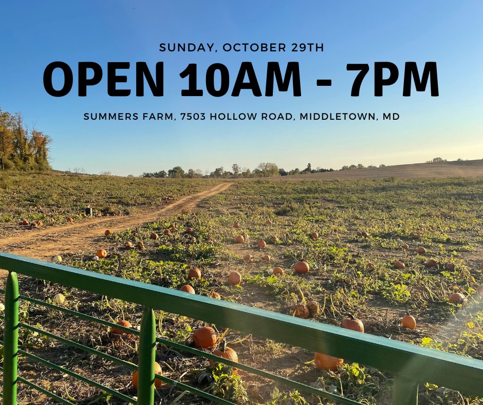 SummersFarm's tweet image. Come spend your Sunday at Summers Farm! We are open today, Sunday, October 29th from 10am to 7pm! Last wagon ride to the pumpkin patch is at 6pm! Wagon rides are always FREE, just pay for the pumpkins you pick.