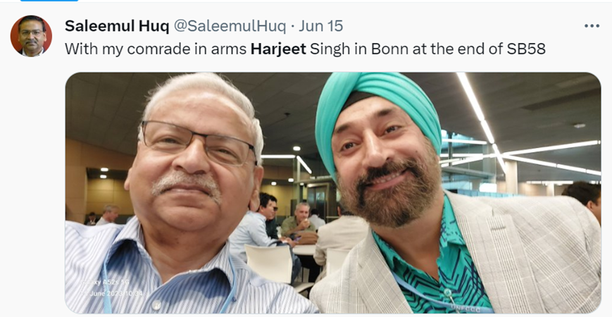 harjeet11's tweet photo. My Tribute to Saleemul Huq 🙏

Saleem, your departure was far too soon. Our mission remains unfinished…

It's hard to grasp that you won’t be at COP28, especially when you've attended all 27 preceding COPs.

Just yesterday, as I virtually attended the Loss & Damage session in Bangladesh – a session you missed due to illness – none of us could have imagined the heart-wrenching news that was soon to follow.

Throughout the years, you have inspired countless individuals. Your pioneering global voice on adaptation, along with your unwavering advocacy for loss and damage finance, are just a few of the many accomplishments that will forever be etched in our memories.

Your steadfast dedication to those impacted by climate change, even until your last breath, coupled with your advocacy for the poorest and most vulnerable, has crafted a legacy that stands unparalleled and inspiring.

Your genuine humility, unwavering responsiveness, and being so accessible, touched many, including me, at profound levels.

I cherish the camaraderie we shared, evident in your fondness for my colourful outfits and the countless selfies we took together. Those images, especially our last one from Bonn this June, will be treasured forever.

Your life, Saleem, serves as an enduring beacon of inspiration for both present and future generations.

Together, we fought for the establishment of the Loss and Damage Fund. The battle for climate justice remains ongoing. 

I pledge to redouble my efforts, to uphold the torch, and to champion the cause with even more passion and hard work. I'll do this in honour of your legacy, feeling your guidance and blessings from the heavens above.

Forever your admirer and comrade… 

Harjeet