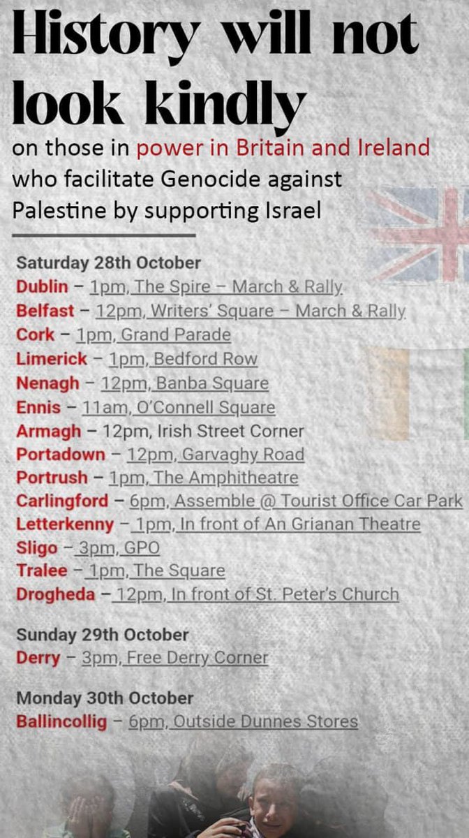 History will not be kind to those in power in Britain and Ireland who facilitate genocide against Palestine by supporting Israel.

#FreePalestine🇵🇸💚🕊🌎🤲🙏🏽

#Palestine #Gaza #USA #Ireland #Ukraine #GazaUnderAttack #EndIsraeliApartheid #PrayforPalestine #EndIsraeliViolence