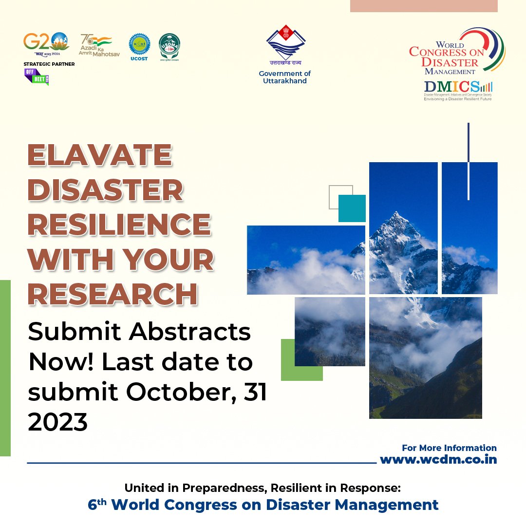 Vinod Menon (@nvcmenon) on Twitter photo Contribute to the resources in disaster risk reduction & climate change adaptation. Submit an abstract to the 6th World Congress on Disaster Management 28th Nov - 1st Dec 2023 <a href="/6WCDM2023/">WCDM2023</a> see wcdm.co.in for registration & submission details. <a href="/USDMAUk/">Uttarakhand State Disaster Management Authority</a> <a href="/ucostdehradun/">ucost</a> Contribute to the resources in disaster risk reduction & climate change adaptation. Submit an abstract to the 6th World Congress on Disaster Management 28th Nov - 1st Dec 2023 <a href="/6WCDM2023/">WCDM2023</a> see wcdm.co.in for registration & submission details. <a href="/USDMAUk/">Uttarakhand State Disaster Management Authority</a> <a href="/ucostdehradun/">ucost</a>