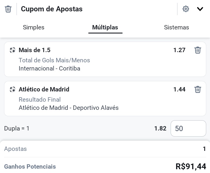 Chama essa dupla pra hoje🔥

⚽ Brasileirão
⚽LaLiga
🏠Betano
📌1.82
💰1 unidade