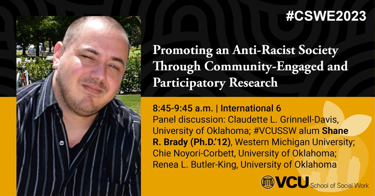 VCUSocialWork's tweet image. 10/29 – @CSocialWorkEd’s #CSWE2023: Claudette L. Grinnell-Davis, @ouswk; #VCUSSW alum Shane R. Brady (Ph.D.’12), @wmusocialwork;  Chie Noyori-Corbett, @ouswka; Renea L. Butler-King, @ouswk. vcussw.info/APM2023-33