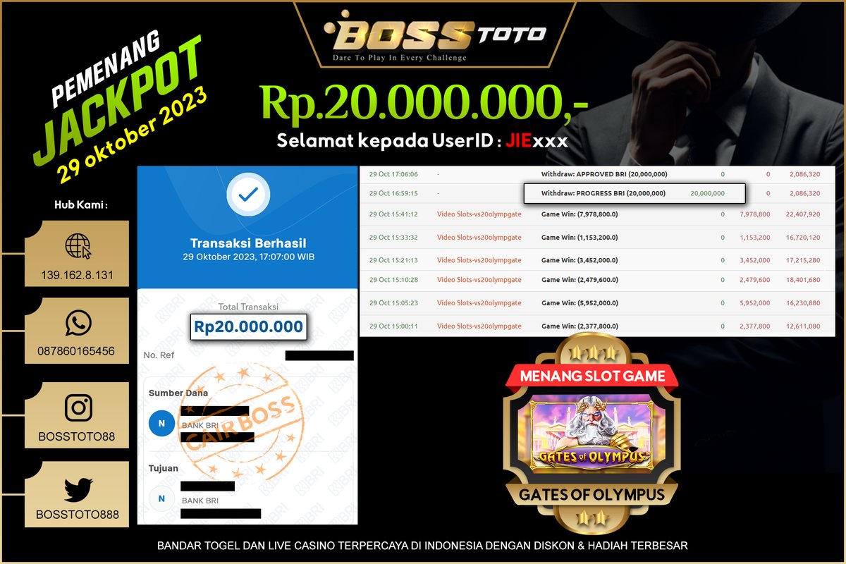 BossToto888's tweet photo. CAIR BOSSQUE !!!     

Selamat Kepada Pemenang JACKPOT PAUS Permainan GATES OF OLYMPUS pada hari ini 29 Oktober 2023 sebesar 20 JUTA       

Dapatkan Kesempatan menjadi BOSS Selanjutnya!    

#BOSSTOTO #SitusBOSSTOTO #CSBOSSTOTO https://t.co/nJfSkvVmC8