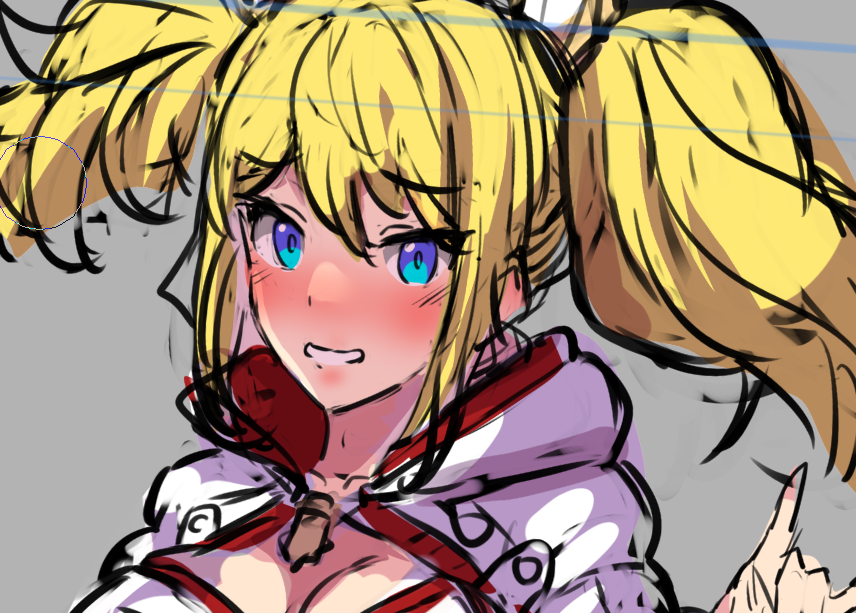 ハロウィン絵用の装いイメージ大体完了。パーカーきつね+αなデザインのパツキンむすめさんです。上半身のお肌の面積は開閉ギミックでカバー予定。 