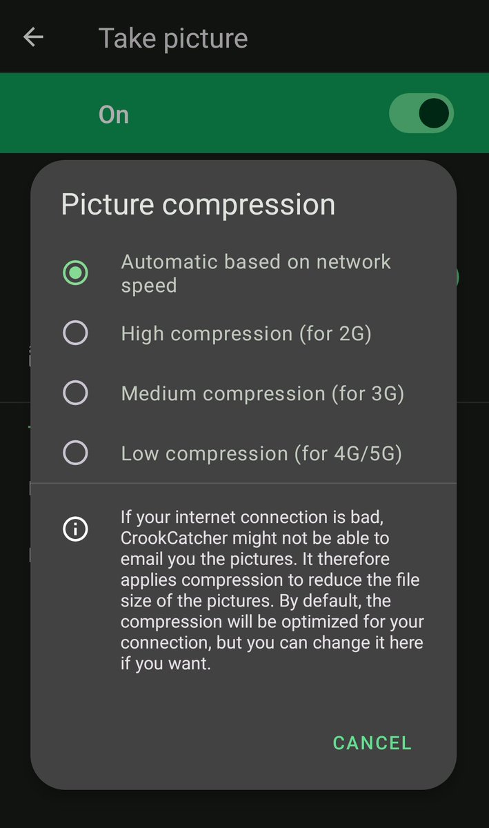 CrookCatcherApp's tweet photo. In CrookCatcher version 2.2.7 I added automatic image compression based on internet connection, so alert emails are less likely to fail due to slow internet. https://t.co/211A9y7vkN