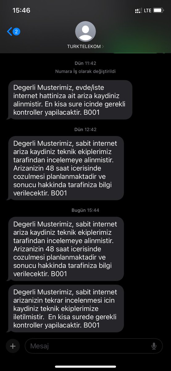 #ttnet siz benimle dalga mı geçiyorsunuz ya.  Hiçbir şey yapmayıp her gün aynı mesajı atmaktan utanmıyor musunuz
