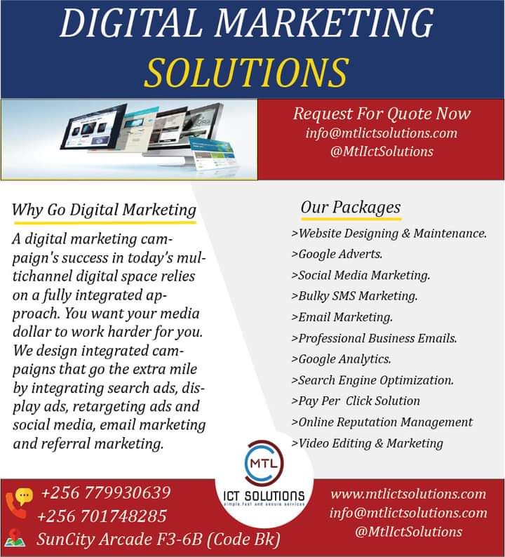 Get in touch today for
👉Website Designing &amp; Hosting. 
👉Mobile Apps Designing. 
👉Email Marketing. 
👉Bulky SMS Marketing. 
👉Graphics Designing Solutions. 
👉Social Media Marketing. 
👉Search Engine Optimization. 
👉Affiliate Marketing &amp; Brockrage. 
Call / Whatsapp 0779930639