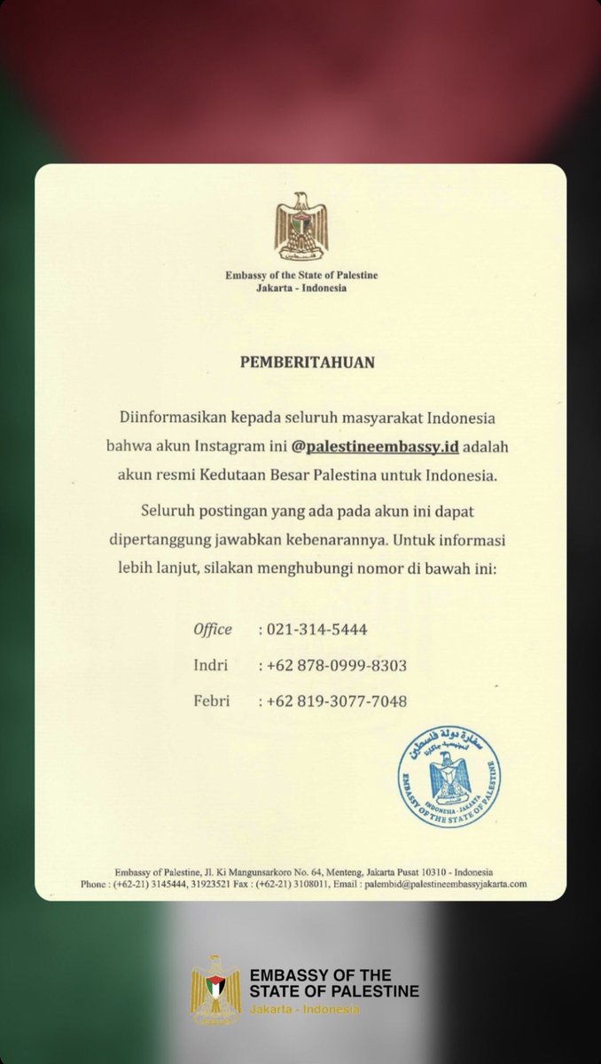 Pertama dari kedutaan besar palestina untuk Indonesia, bisa langsung ke ig nya @/palestineembassy.id