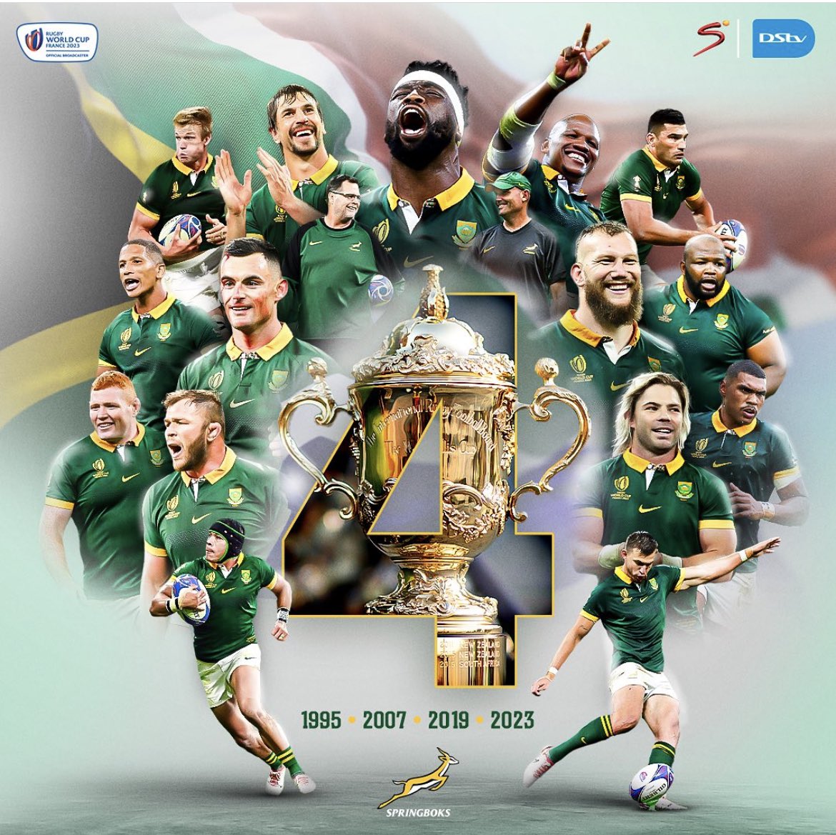 It was right there all along: 4 our kids 4 those who've done it before us 4 our families 4 each other 4 South Africa Yes. 4. 4 time RWC champions 🇿🇦 c/o @theankletap #RWC2023Final
