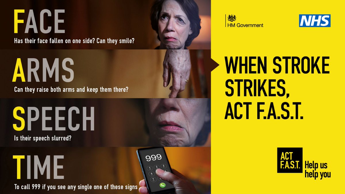 It's a message you'll have heard before but it's so important to remember.

If you see someone with any of the signs or symptoms of a stroke, remember to Act F.A.S.T. 🚑 

#WorldStrokeDay