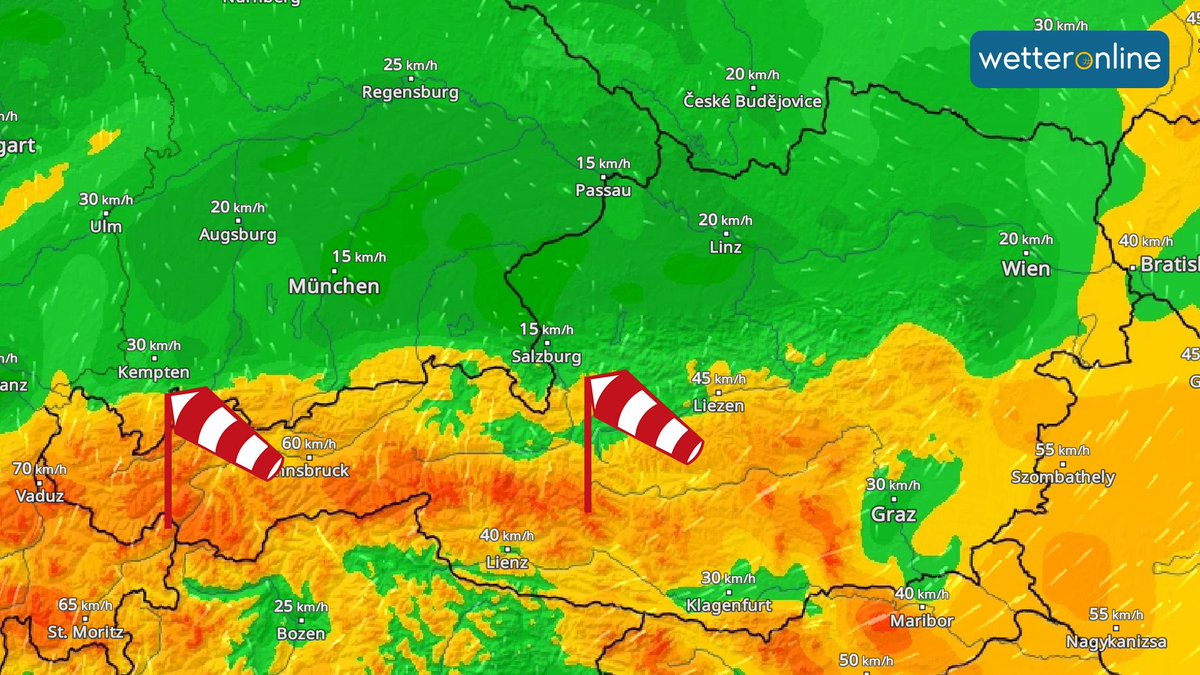 WetterOnline_AT's tweet image. Heute ist's abgesehen von Nebel vielerorts recht sonnig. In den Alpen weht ein kräftiger Föhn 💨. Im Süden hat's auch mal dichtere Wolken und etwas Regen. Dazu gibt's 12 bis 18 Grad, mit Föhn über 20 Grad.
Föhn im WindRadar 👉 wetteronline.at/wind/oesterrei…

#Wetter #WindRadar #Föhn