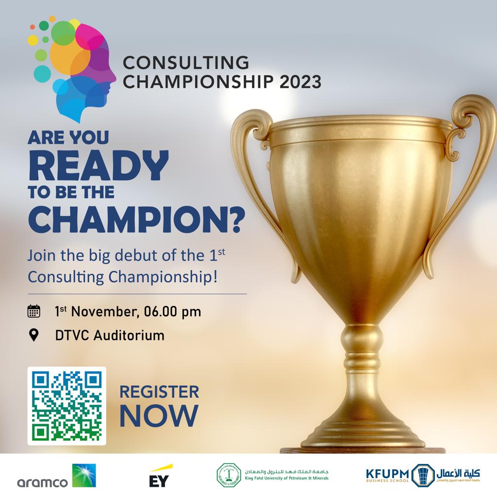 تحت رعاية #جامعة_الملك_فهد_للبترول_والمعادن و<a href="/aramco/">aramco</a> و<a href="/ey_mena/">EY MENA</a> وحصريًا لطلاب جامعة KFUPM..
بطولة الاستشارات الأولى 23!

انضموا إلى جلسة الانطلاق في 1 نوفمبر الساعة 6 مساءً بقاعة DTVC لمقابلة خبراء الاستشارات وسجلوا فريقكم للفوز بجوائز مذهلة. التسجيل متاح حتى 2 نوفمبر عبر الرابط