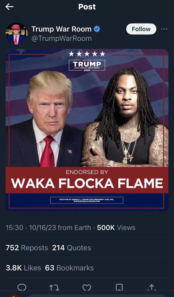 mkrmrk7's tweet photo. @WakaFlocka Then explain this. 

So many people let down. It’s worse that you posted that pic of you and him and but make these false statements. 

You got a crowd or people to shout 2024 after you hollered TRUMP at a show. 
From Trump campaign. 

What’s your response? https://t.co/NddAzggSF3
