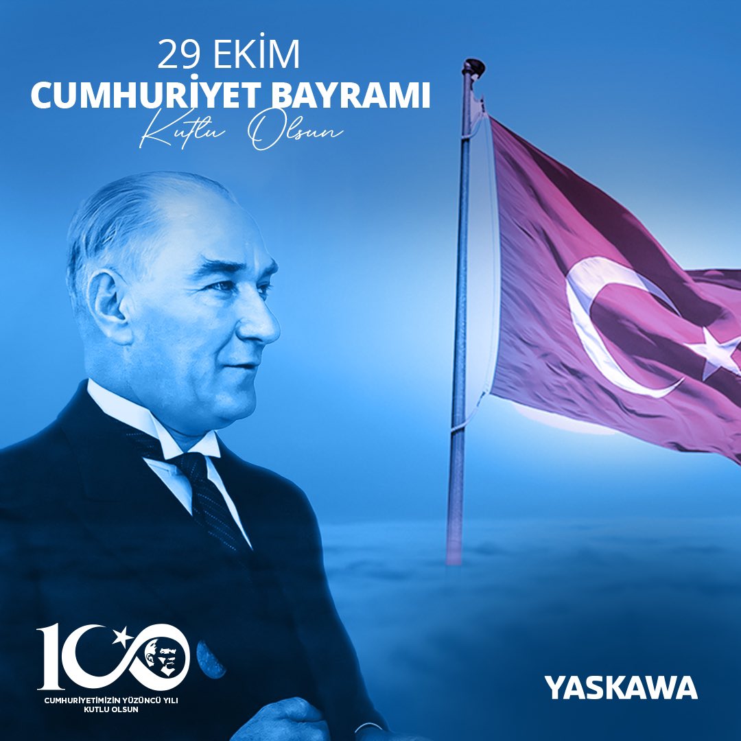 YaskawaTurkey's tweet photo. Cumhuriyetimiz 100 yaşında! 29 Ekim Cumhuriyet Bayramımız Kutlu Olsun!
Our Republic is 100 years old! 29th October Happy Republic Day!
#yaskawa #yaskawaturkey #cumhuriyetbayramı #29ekim #29thoctober #HappyRepublicDay2023 https://t.co/DKVdJbnk1X