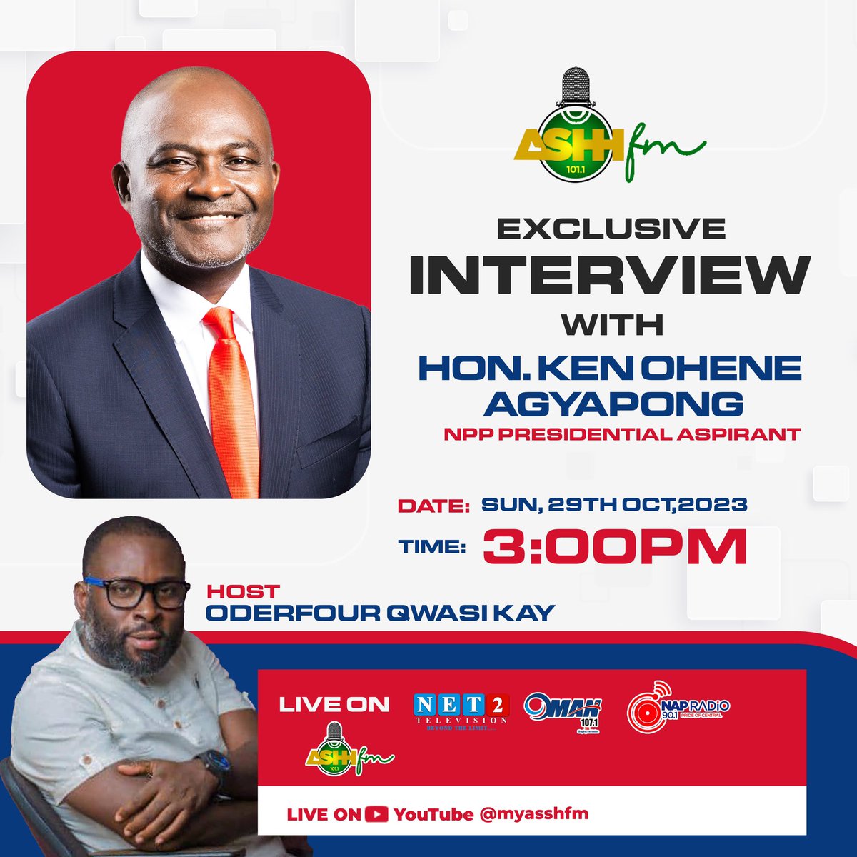 realKenAgyapong's tweet photo. Join me live this afternoon on Ashh Fm 101.1 at 3pm with Oderfour Qwasi Kay
🗓️ Sunday, 29 October,2023
🕛 3:00 pm
#GhanaFirst🇬🇭
#TeamPHD https://t.co/cK5ygyoR7S