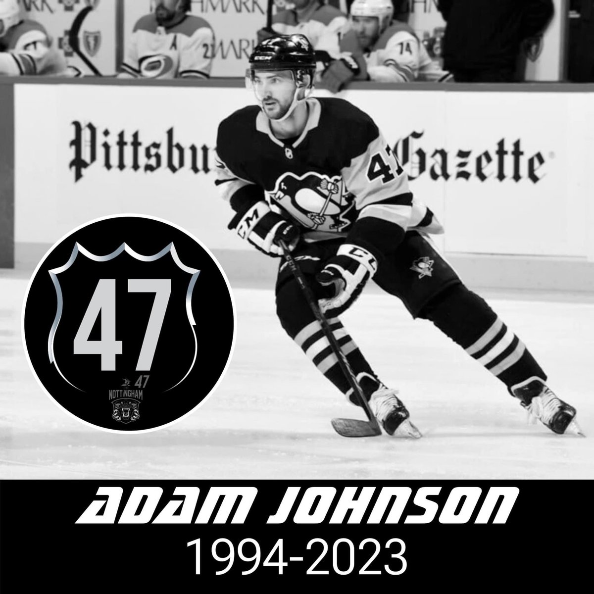 Such tragic news coming out of Nottingham this morning that Adam Johnson sadly passed away last night playing the game he loved. 

Our thoughts go out to his family and all the <a href="/PanthersIHC/">Nottingham Panthers</a> organisation at this time. Also our thoughts are with <a href="/steelershockey/">TriggerHub Sheffield Steelers</a> 😔💔

RIP Adam #47❤️