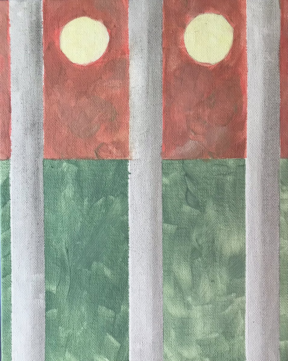 This week week I’ve taken up <a href="/BarberInstitute/">The Barber Institute</a> #barberartchallenge My inspiration is Degas’ racing picture. It has an unusual composition with the winning post running through the middle of it and to the left of this a setting sun. I’ve put these into a sequence or pattern #newart