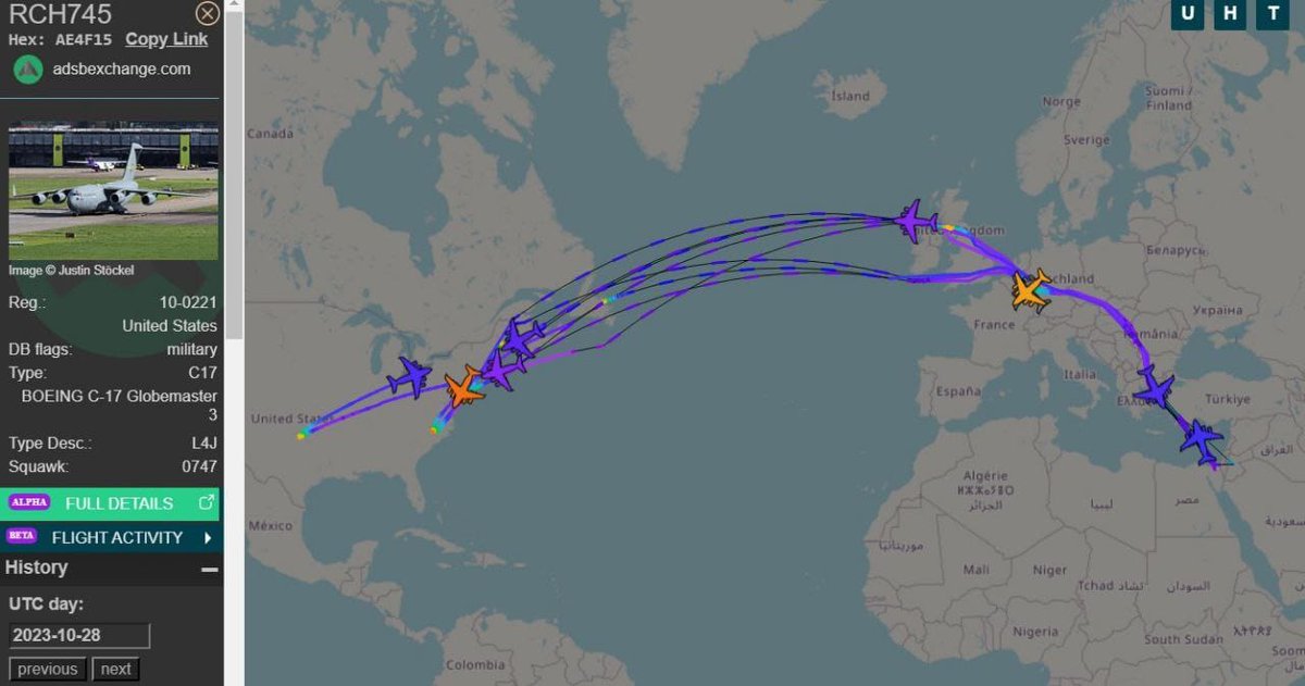 🚨⚡️ تحولت المطارات الأردنية إلى خدمة إسرائيل..
خلال الـ 24 ساعة الماضية، وصلت ما لا يقل عن تسع طائرات نقل من طراز C-17 Globemaster إلى قاعدة موفق السلطي الجوية في الأردن، مغادرة من فورت سيل وفورت ليبرتي، حيث توجد أنظمة الدفاع الجوي باتريوت. 
 ملك الأردن، الذي انتقد إسرائيل بشدة